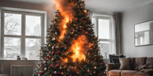 Christmas tree fire in livingroom of home