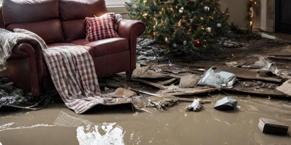 Livingroom flooded with a Christmas tree