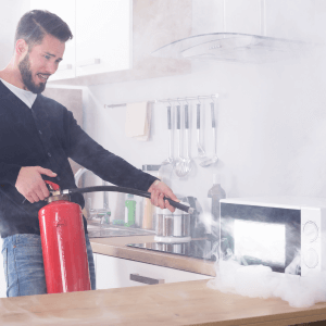 fire extinguisher to put out microwave fire- fire prevention tips